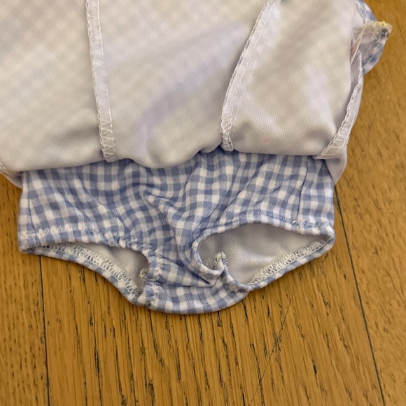 RetiredAmerican Girl Emily’s 2-piece Swimsuit Blue Gingham Outfit with Straw Hat - Picture 3 of 9